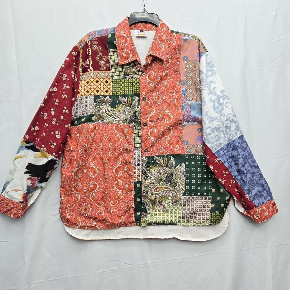 Patchwork Paisley Casual Button-Down Shirt - Multicolor